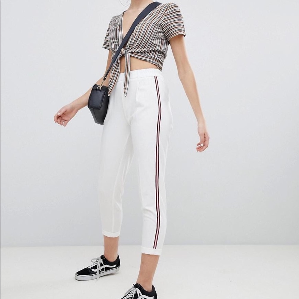 Bershka White Side Stripe Peg Pants